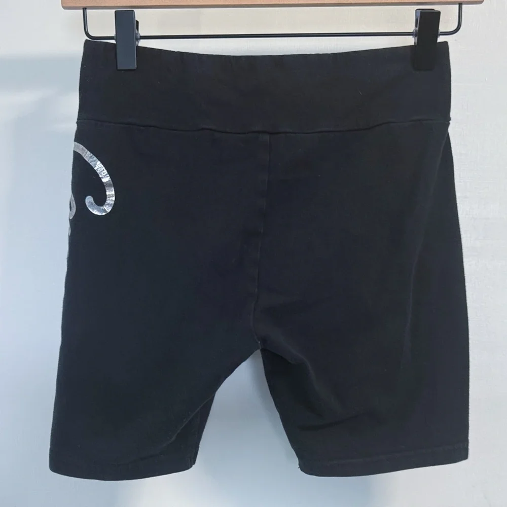 Converse Girls Biker Shorts 10/12 Black Silver Logo Stretch